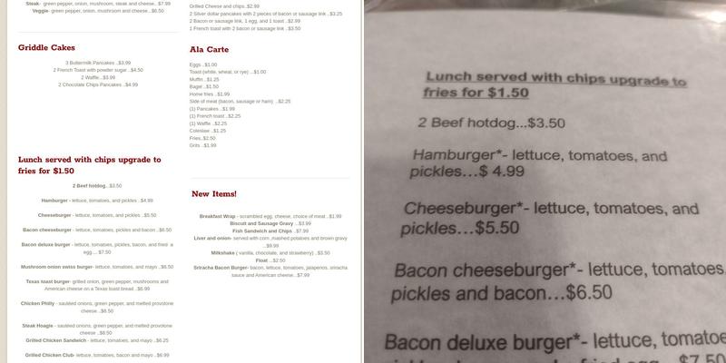 Garletto's Diner Menu