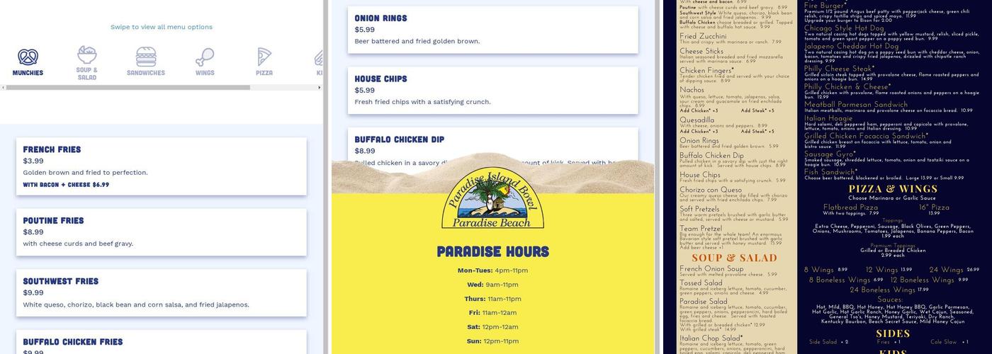Paradise Island Bowl Menu