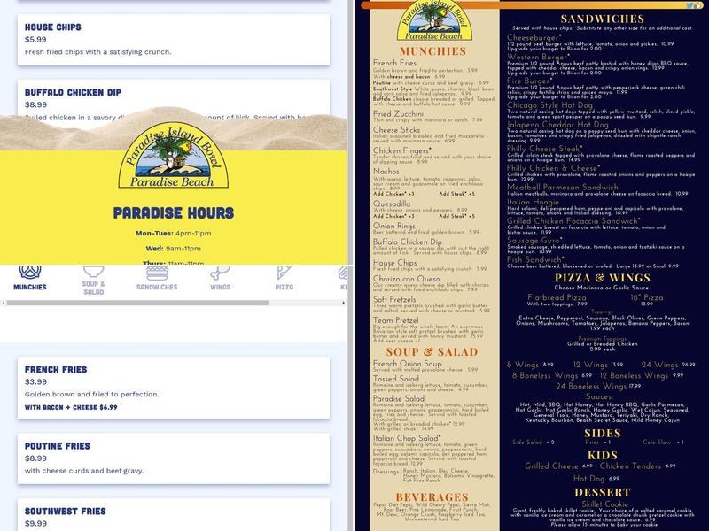 Paradise Island Bowl Menu