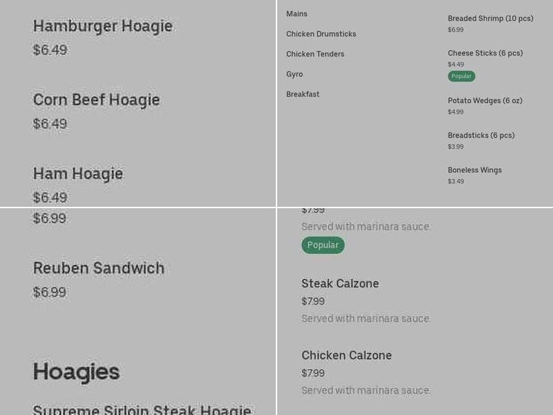B's Restaurant Menu