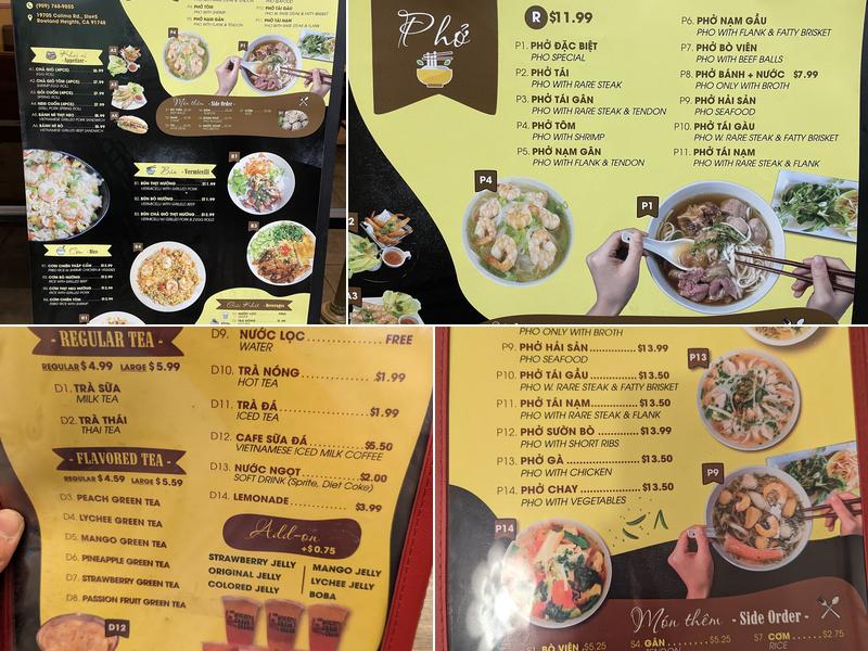 Pho Bro Menu