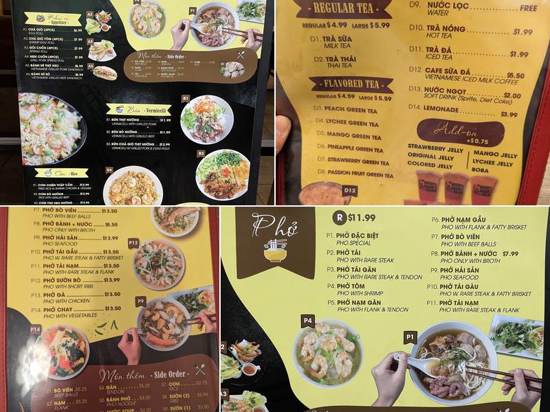 Pho Bro Menu