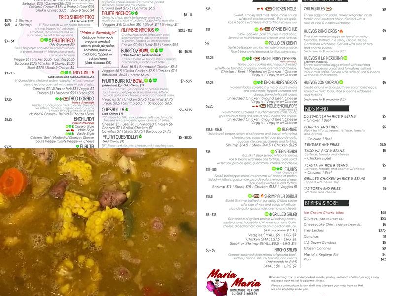 Maria's Home Made Antojitos Menu