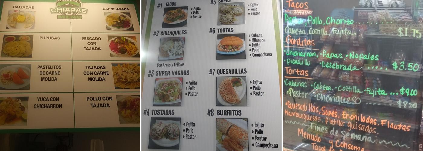 Tacos Chiapas Menu