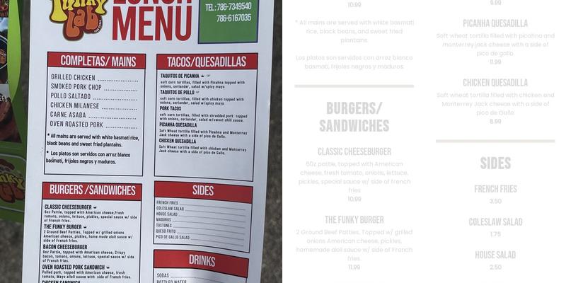 Funky Lab 305 Menu