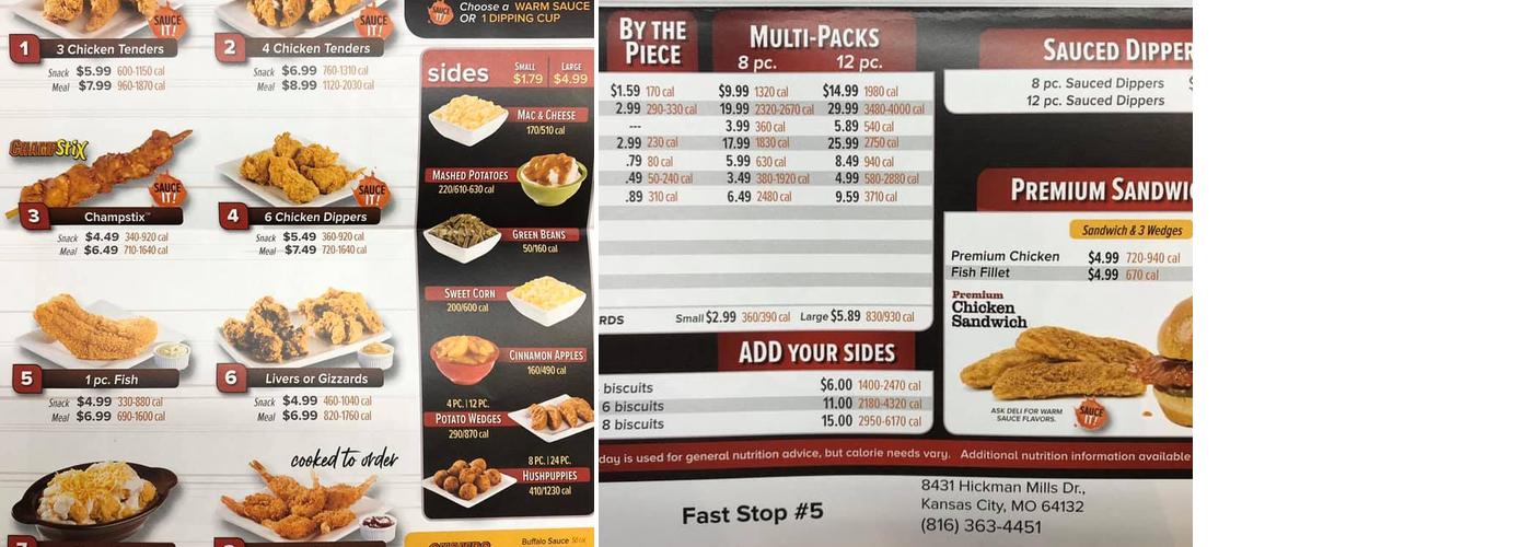 Champs Chicken Menu