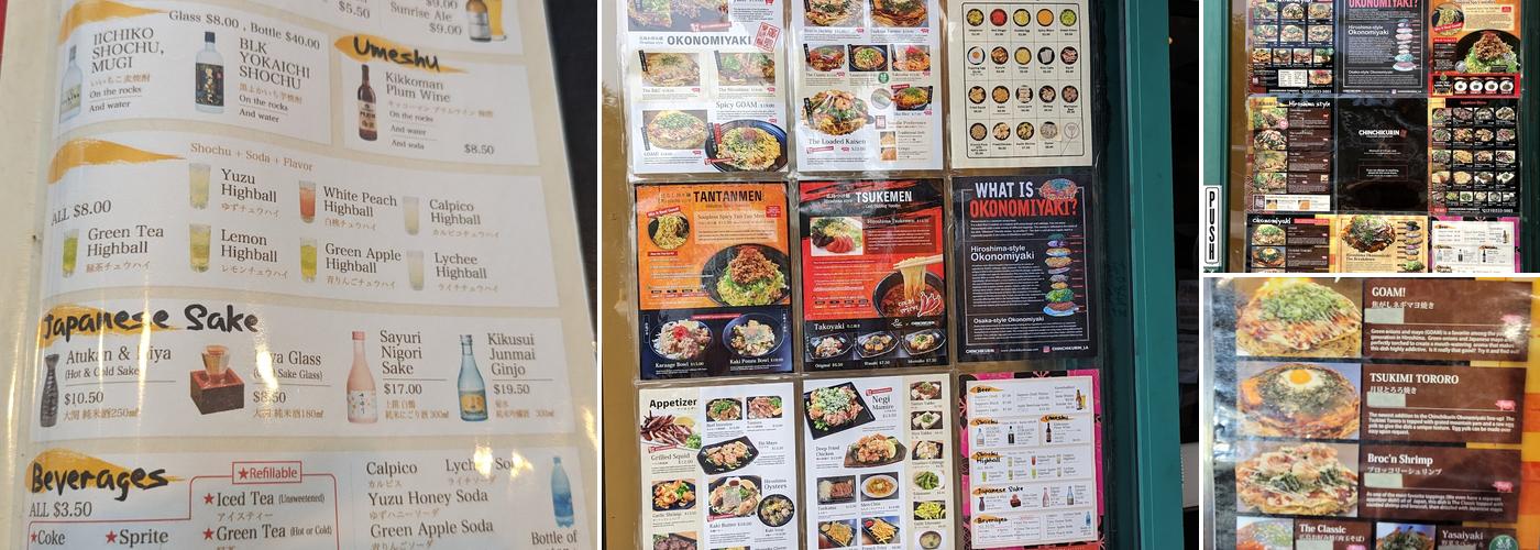 Hiroshima Okonomiyaki and Chinchikurin Menu