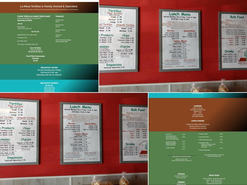 La Mesa Tortillas Menu
