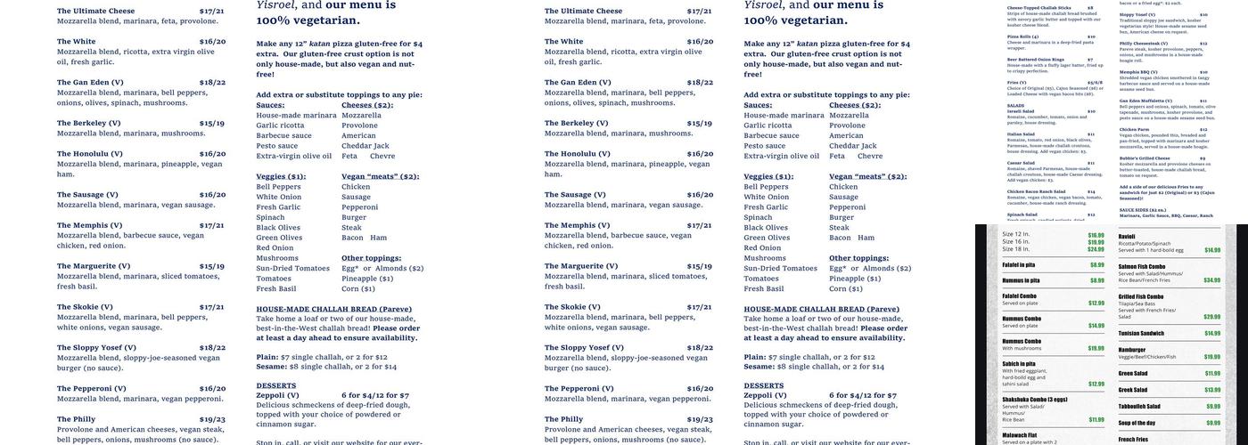 Italo pizza and kosher kitchen Menu