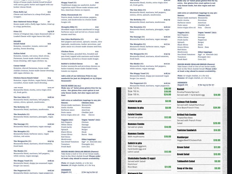 Italo pizza and kosher kitchen Menu