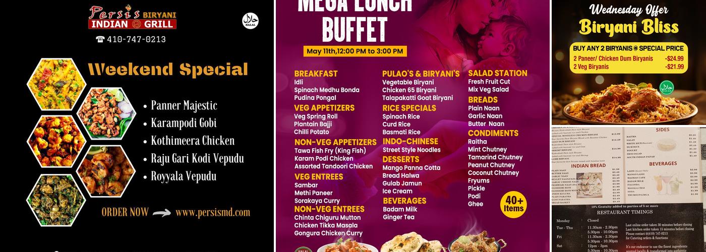 Persis Biryani Indian Grill Menu