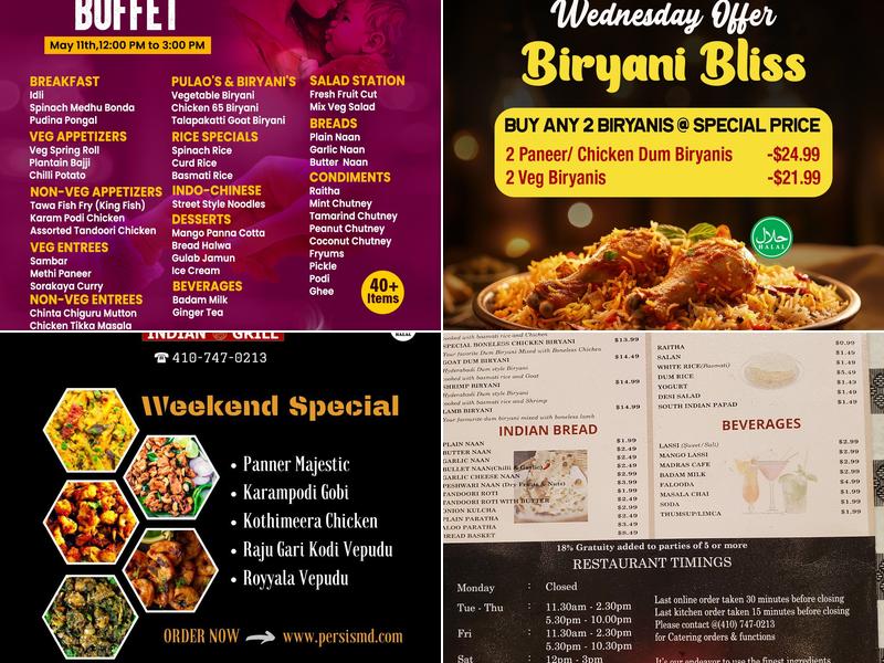 Persis Biryani Indian Grill Menu