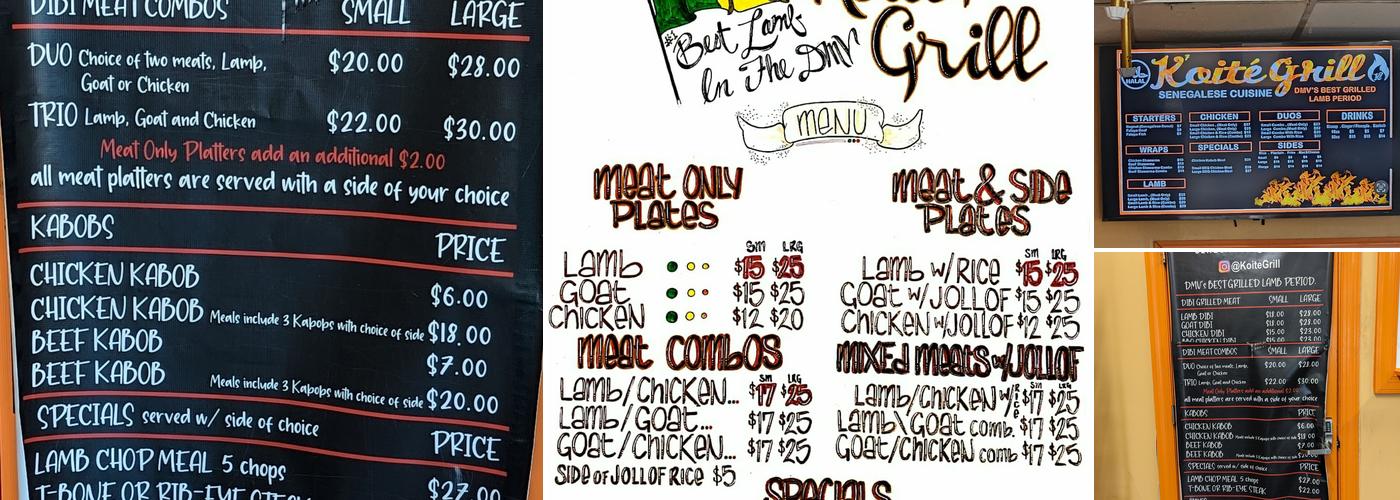 Koité Grill Menu