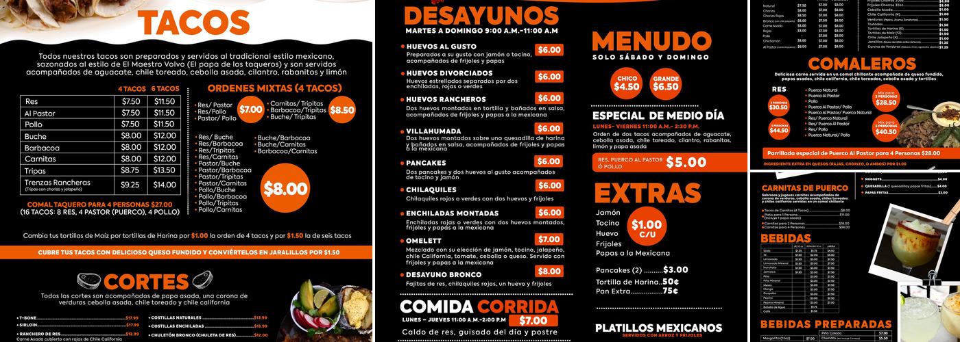 TORO BRONCO Menu