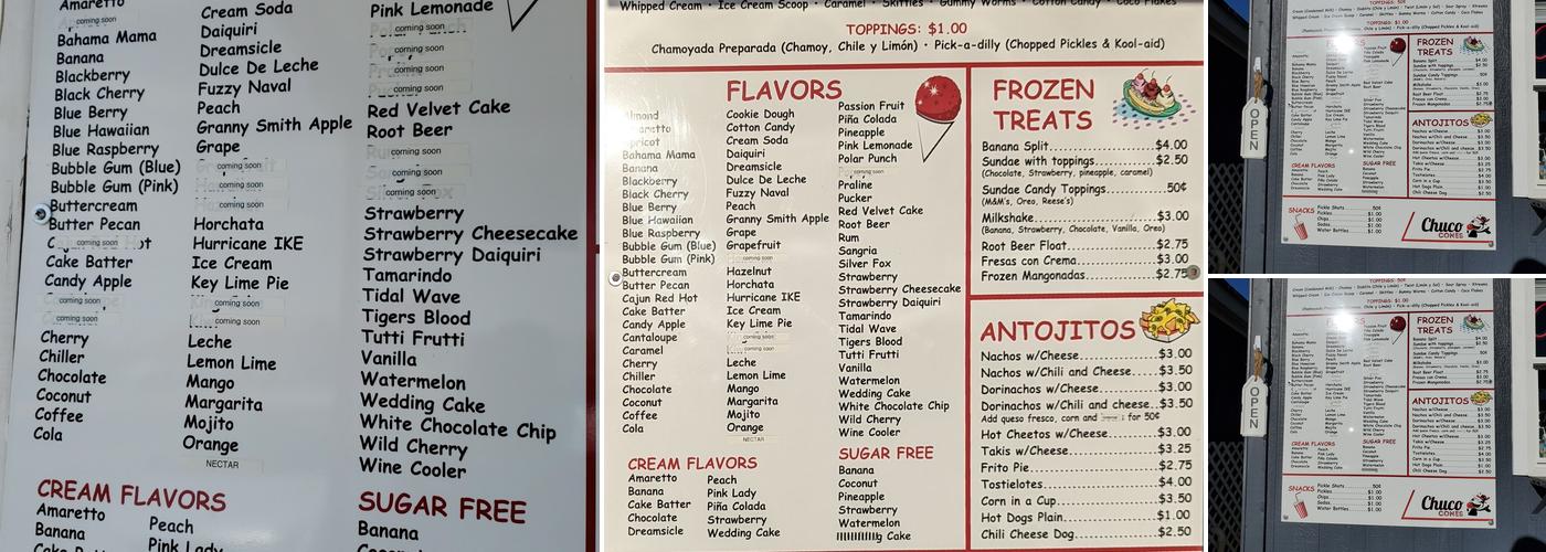 Chuco Cones Menu