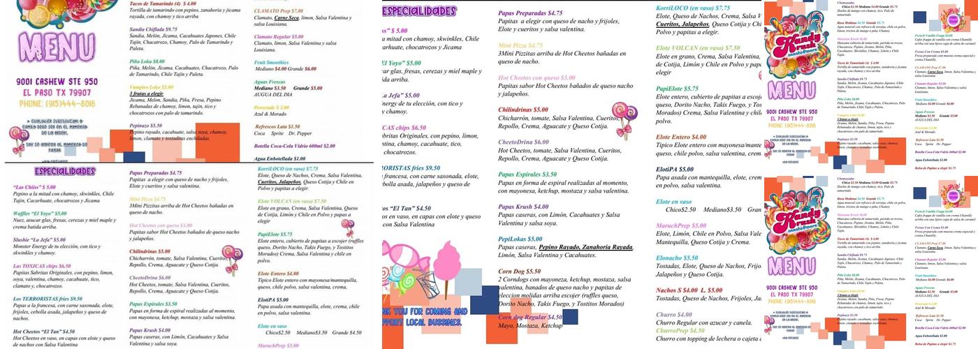 Kandy Krush Snacks & More Menu