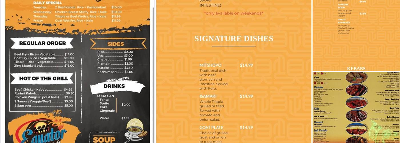 Tam Tam Zings Bar & Grill Menu