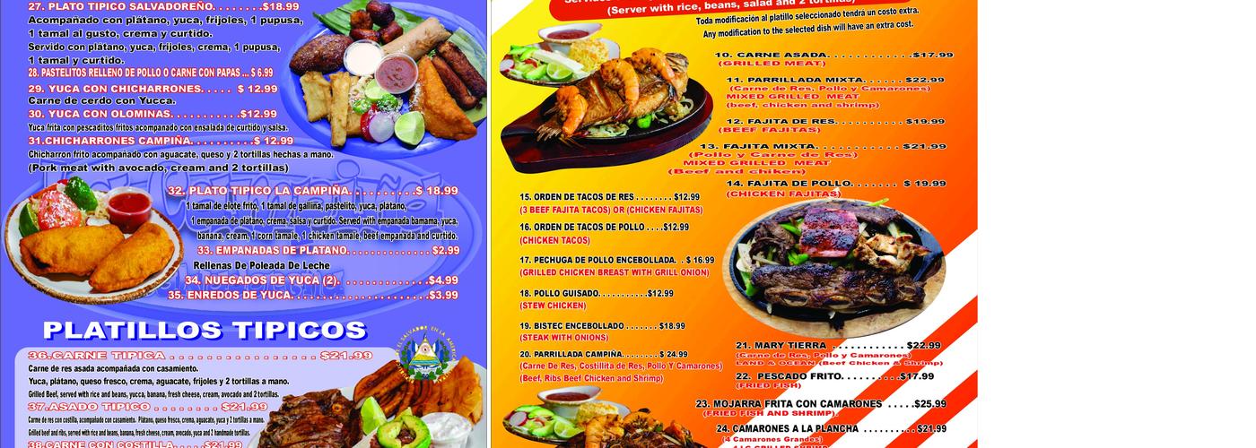 Comida Salvadoreña Menu