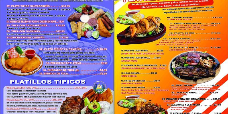 Comida Salvadoreña Menu