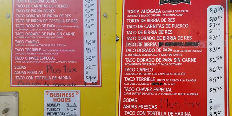El Tío Pepe food truck Menu