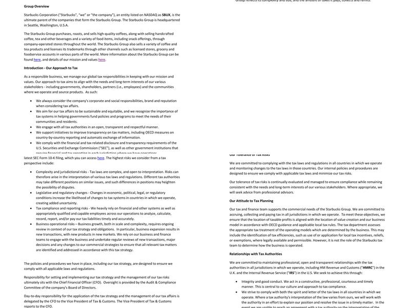 Starbucks Coffee Menu