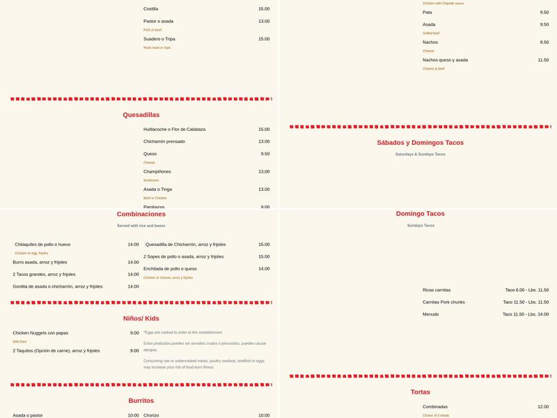 El Rinconcito Del D.F. Menu