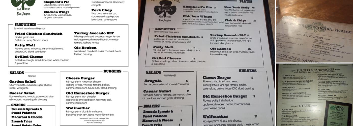 Tom Bergin's Menu