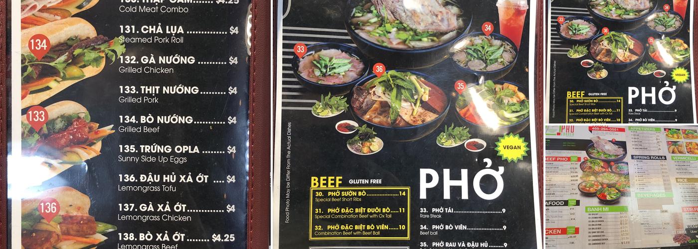 Pho Corner Menu