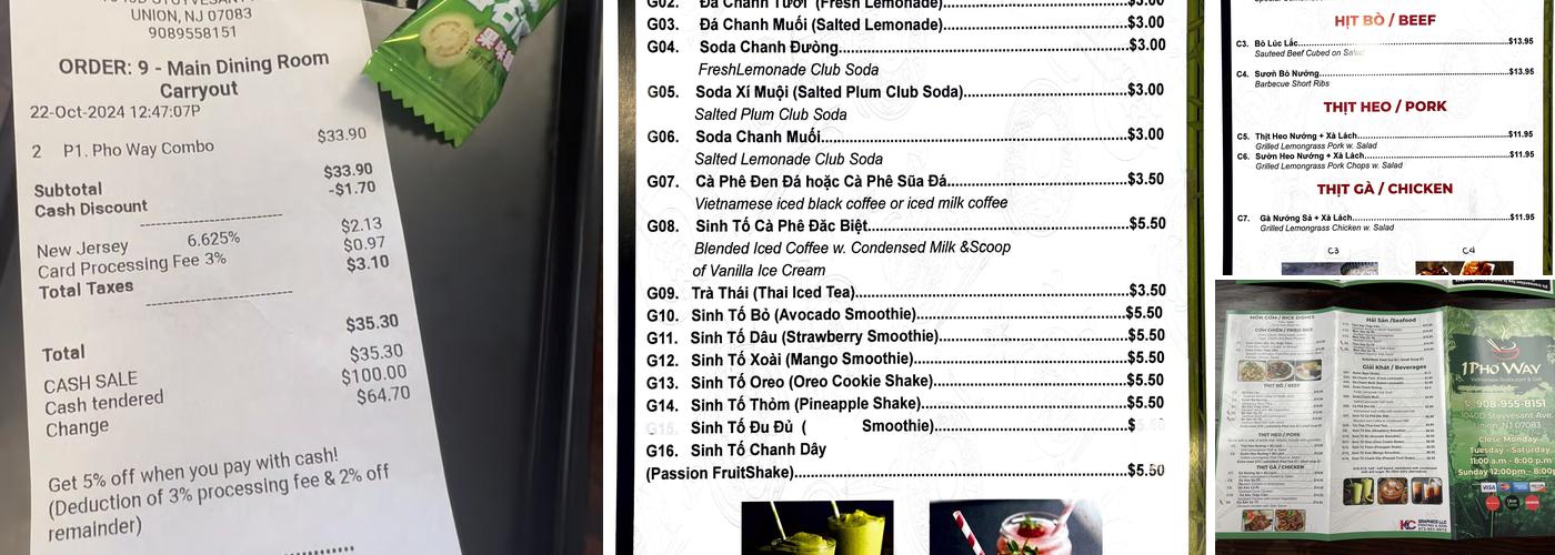 Pho way Menu