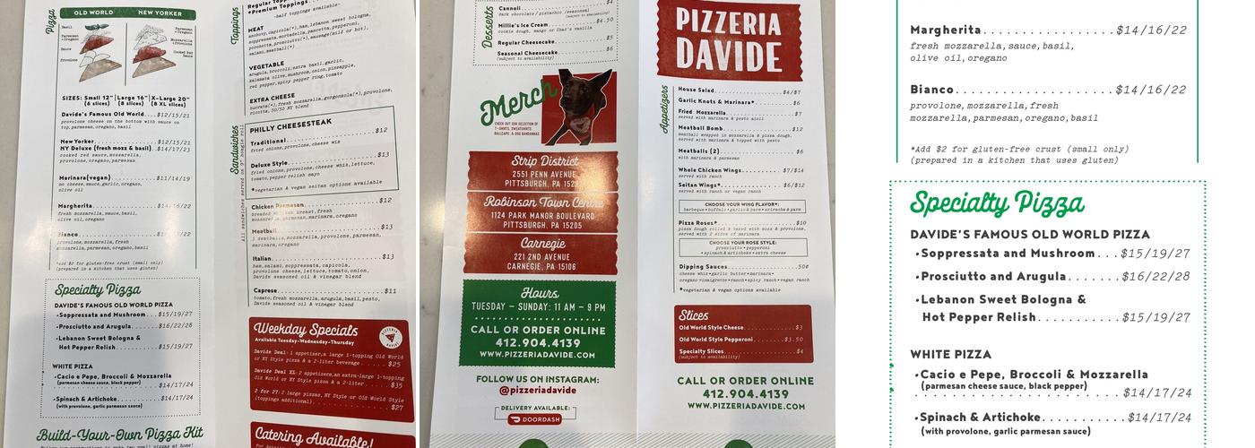 Pizzeria Davide Menu