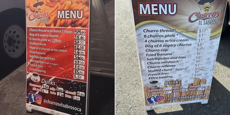 Churros el sabroso Menu