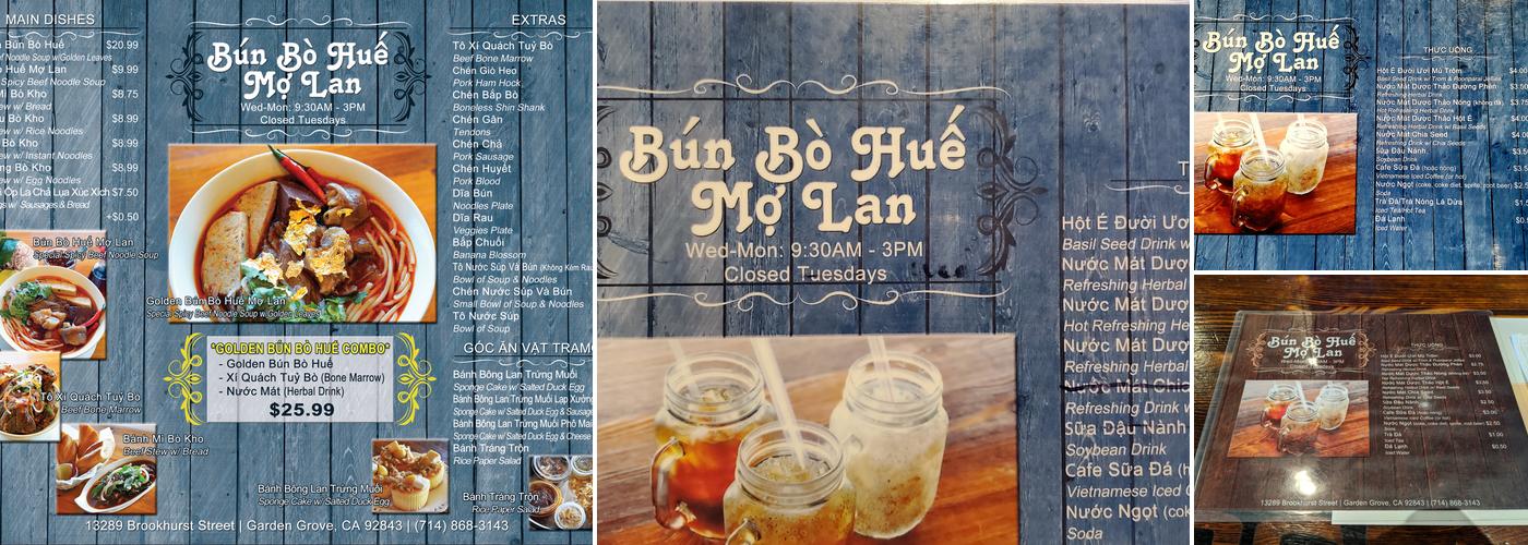 Bún Bò Huế Mợ Lan Menu