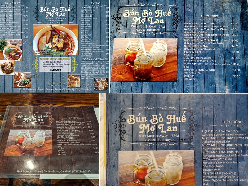 Bún Bò Huế Mợ Lan Menu