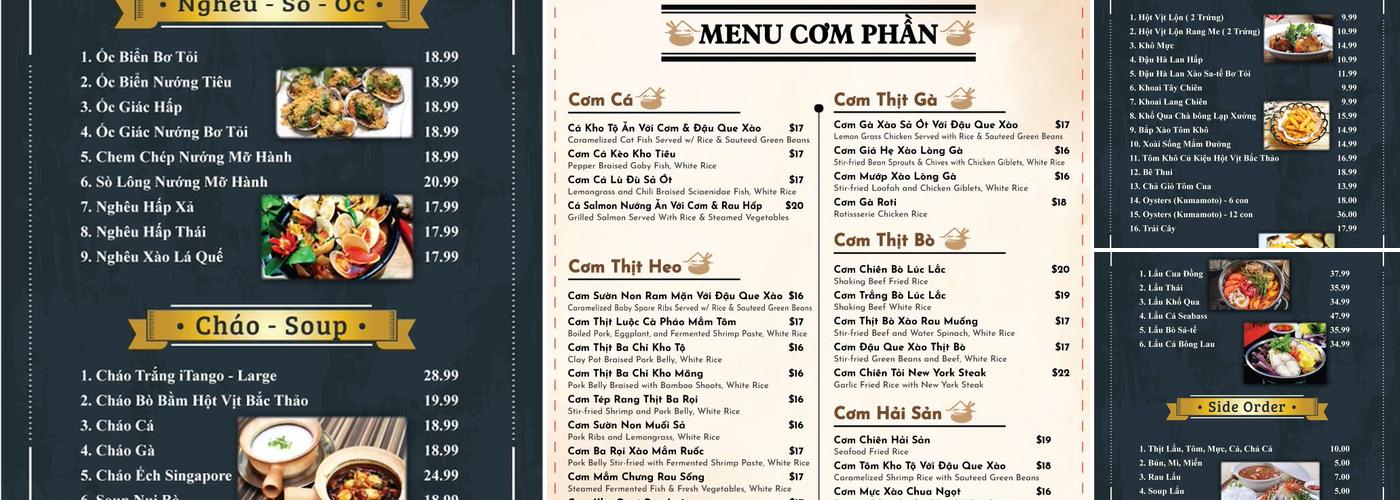 iTango Restaurant and Lounge Menu