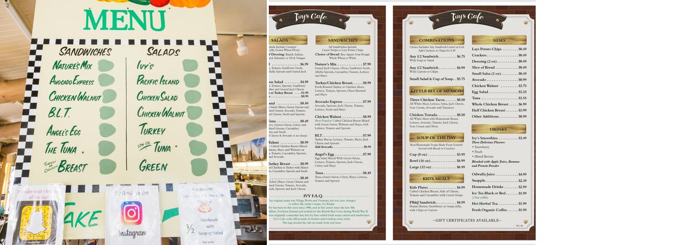 Ivy's Cafe Menu