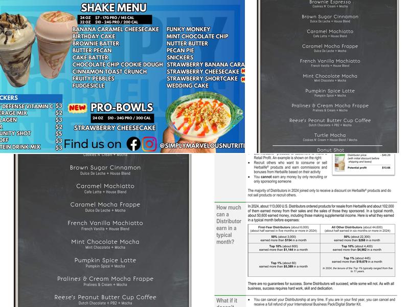 Simply Marvelous Nutrition Menu