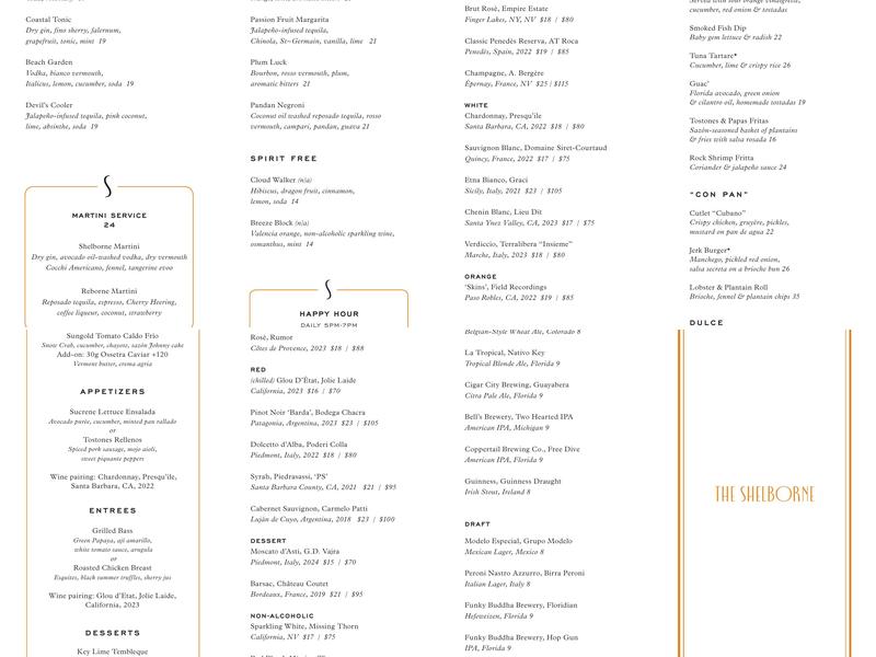 Shelborne Cafe Menu