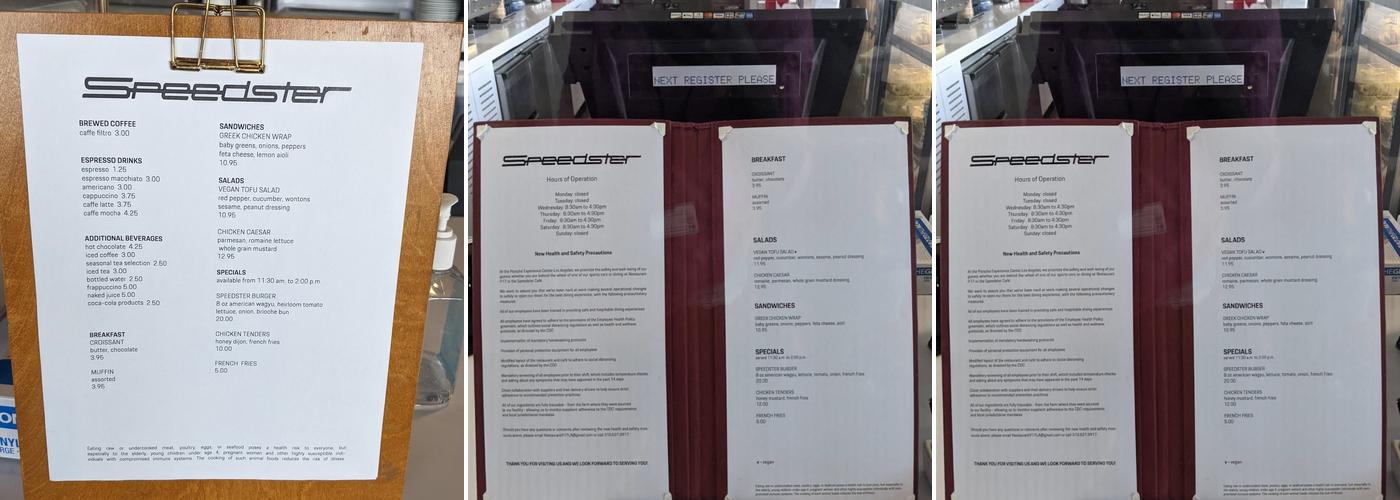 Speedster Cafe Menu