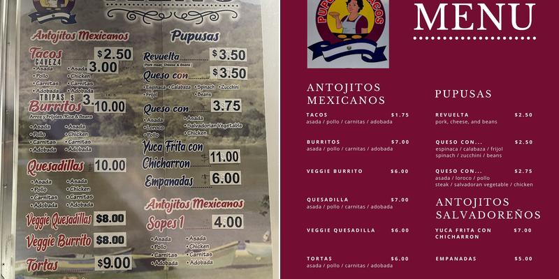 Maribel Papusas Y Tacos Menu