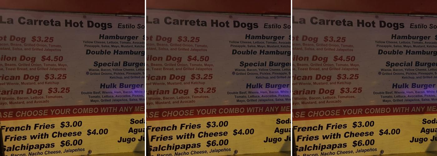 La Carreta Hot dogs Y Taqueria Menu