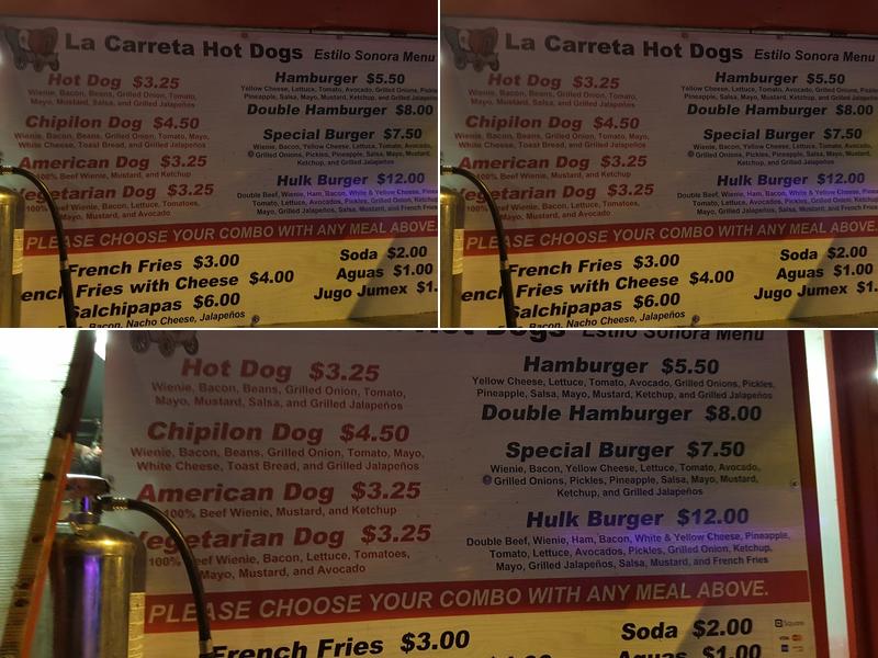La Carreta Hot dogs Y Taqueria Menu