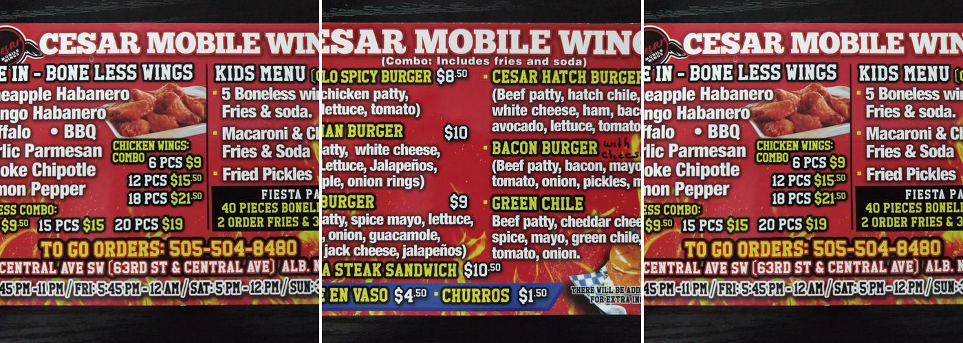 Cesar Mobile Wings Menu