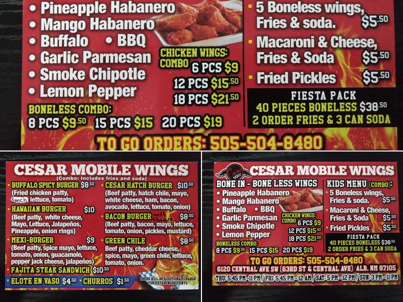 Cesar Mobile Wings Menu