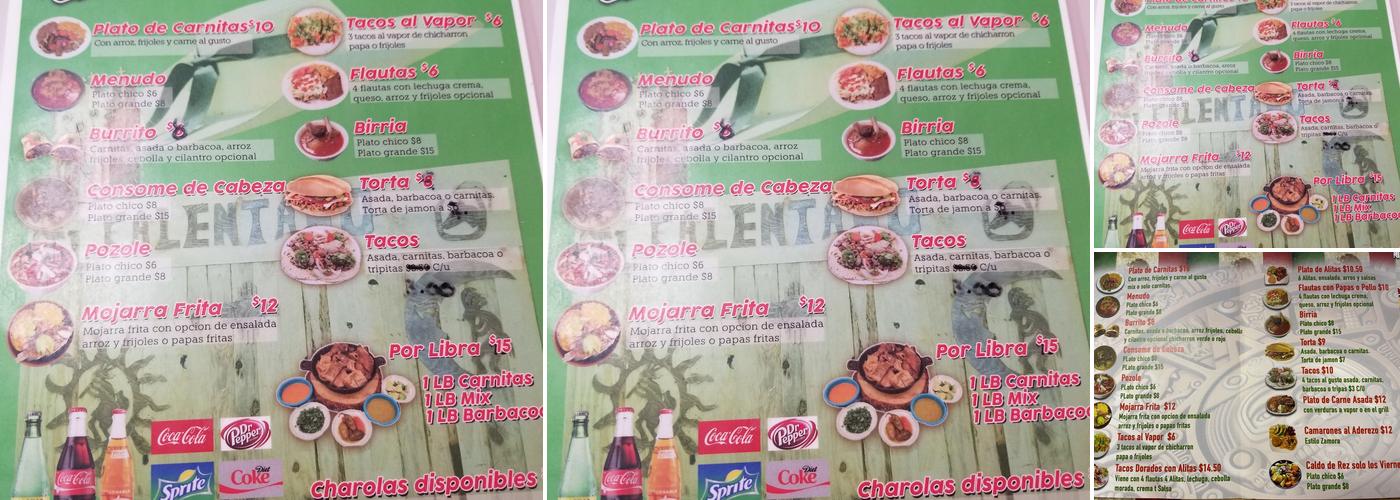 Carnitas el calentano y familia Menu