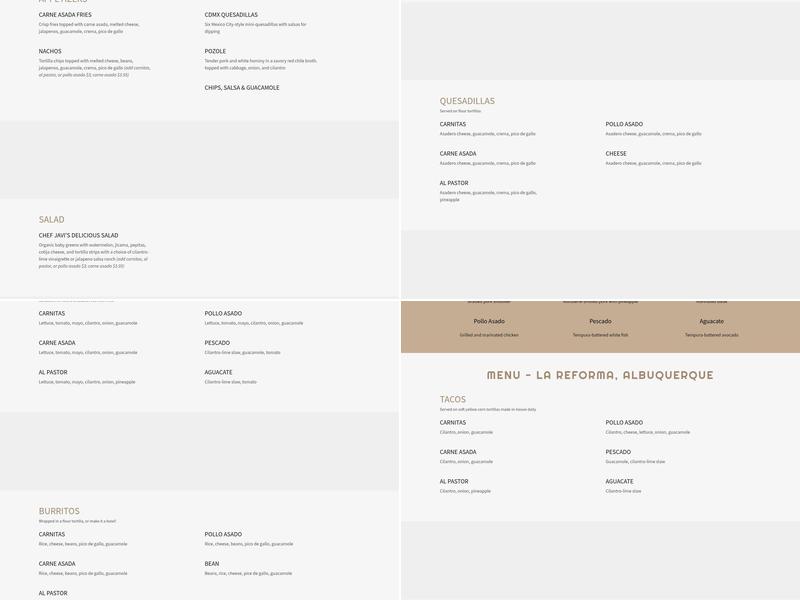 La Reforma Menu