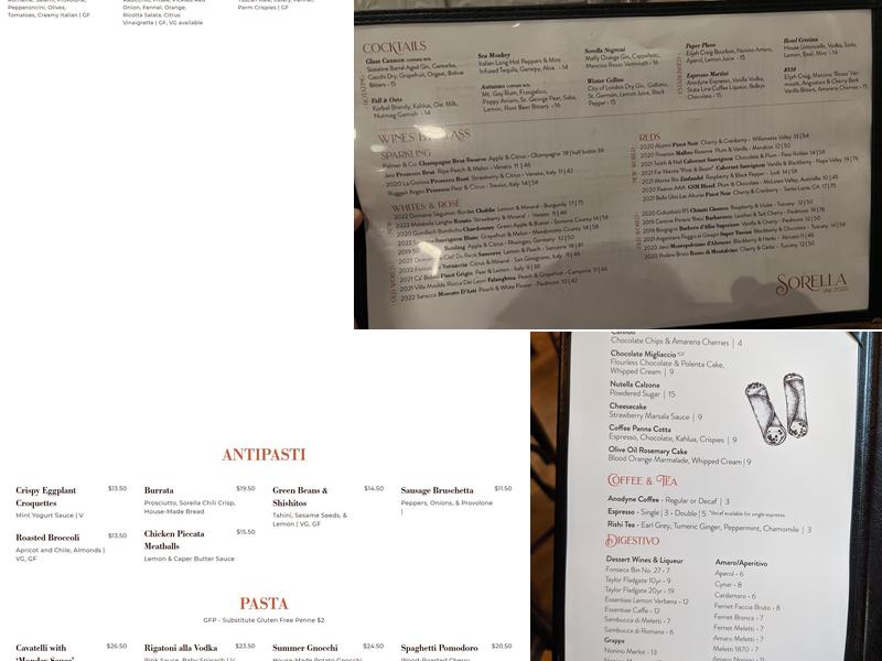 Sorella Menu