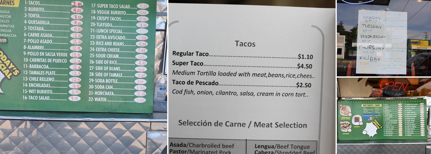 Muy Macho Taco Truck Menu