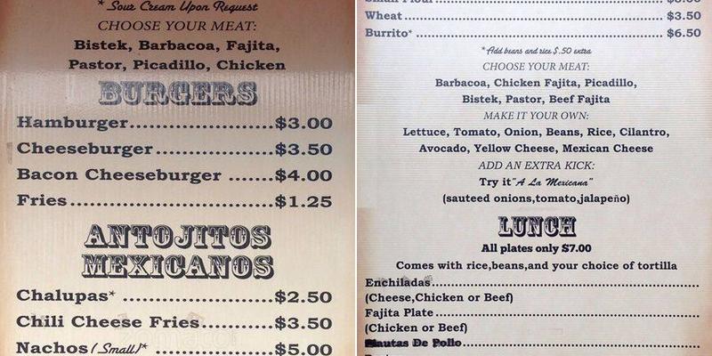 Taqueria taco'n madres Menu