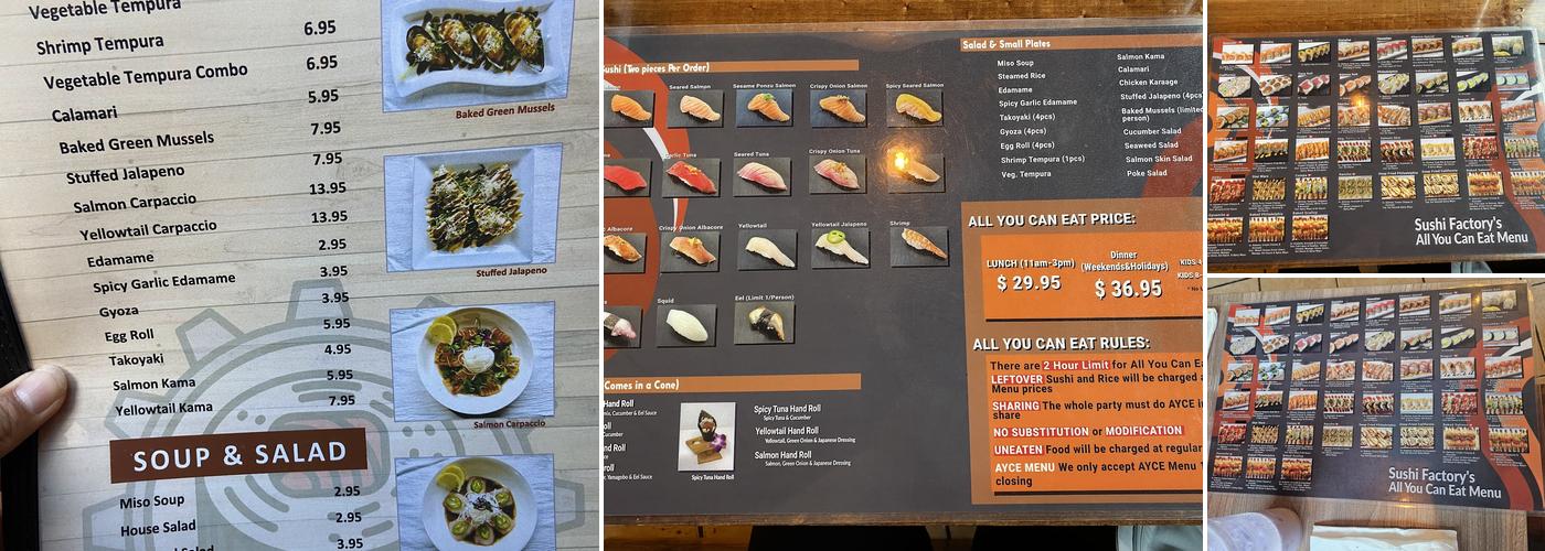 Sushi factory Menu