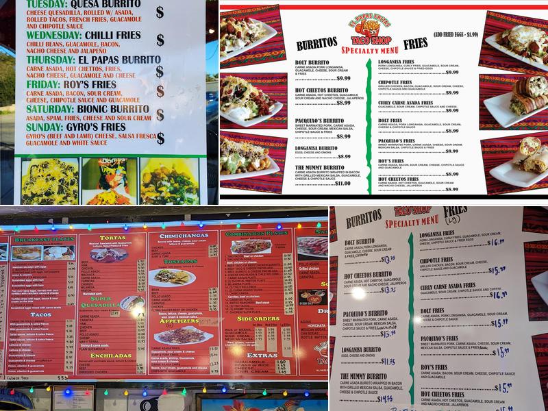 El Papas Fritas Taco Shop Menu